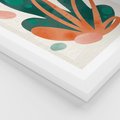 Plakat w ramie 50x70 - Harmonia bez Harmonii - akwarelowe abstrakcyjne kształty, zieleń i pomarańcz - rama biała