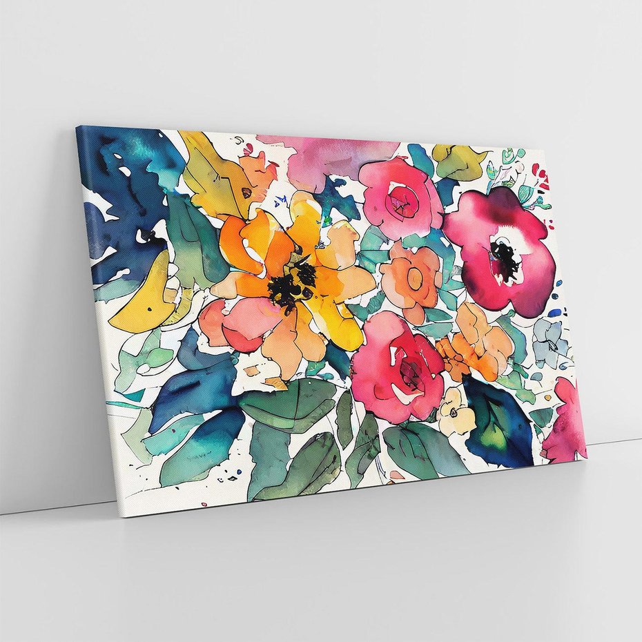 Obraz na płótnie 120x80 - Kwiatowy Impuls Kolorów - abstrakcyjne kolorowe kwiaty, szkic