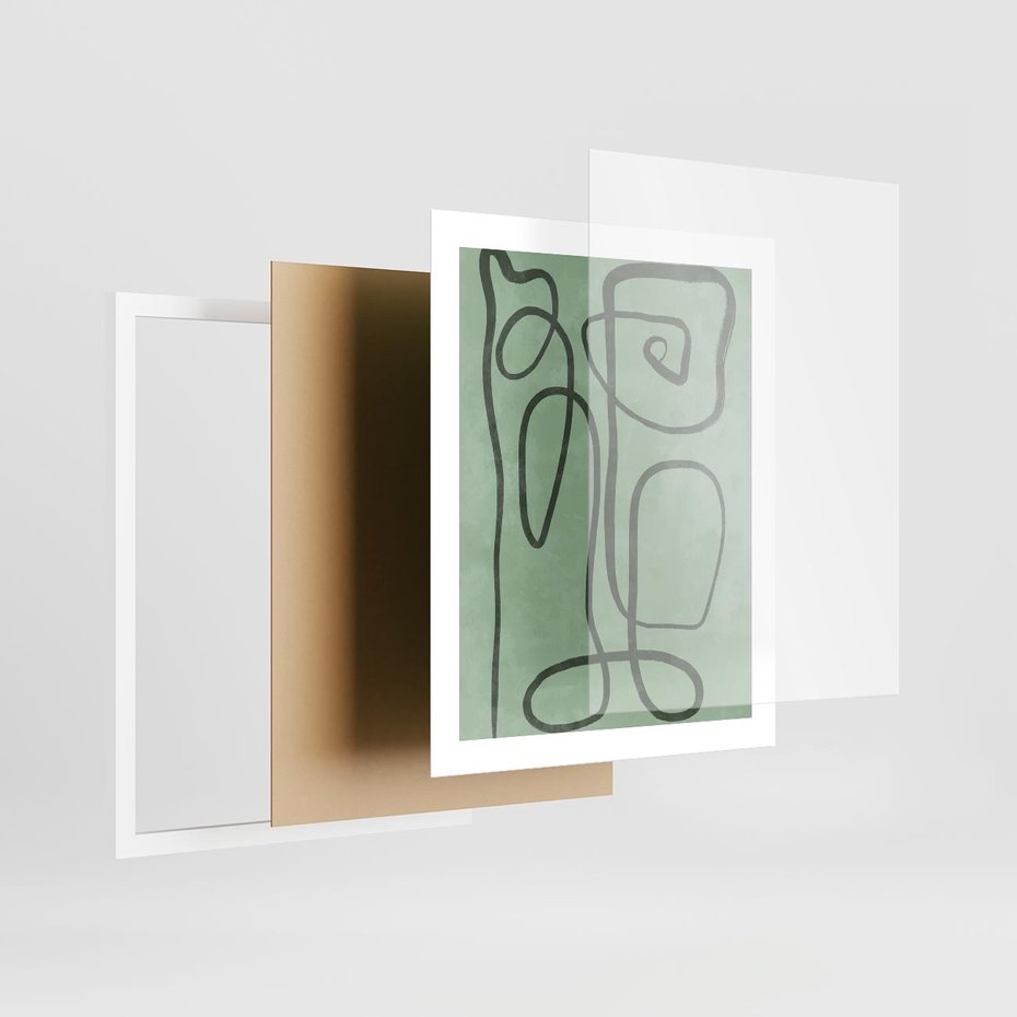 Plakat w ramie 40x50 - Zielone Wariacje w Liniach - abstrakcyjne zielone linie, skandynawski design - rama biała