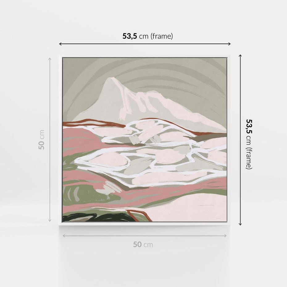 Obraz w ramie 50x50 - Szarawe Wzgórza - pastelowy krajobraz, nowoczesny plakat - rama biała