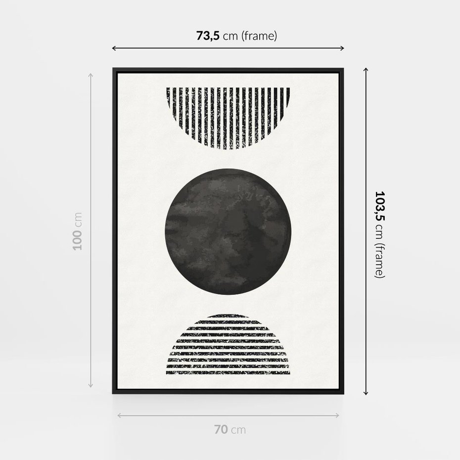 Obraz w ramie 70x100 - Tajemnicza Kompozycja - abstrakcyjne czarno białe formy, minimalizm - rama czarna