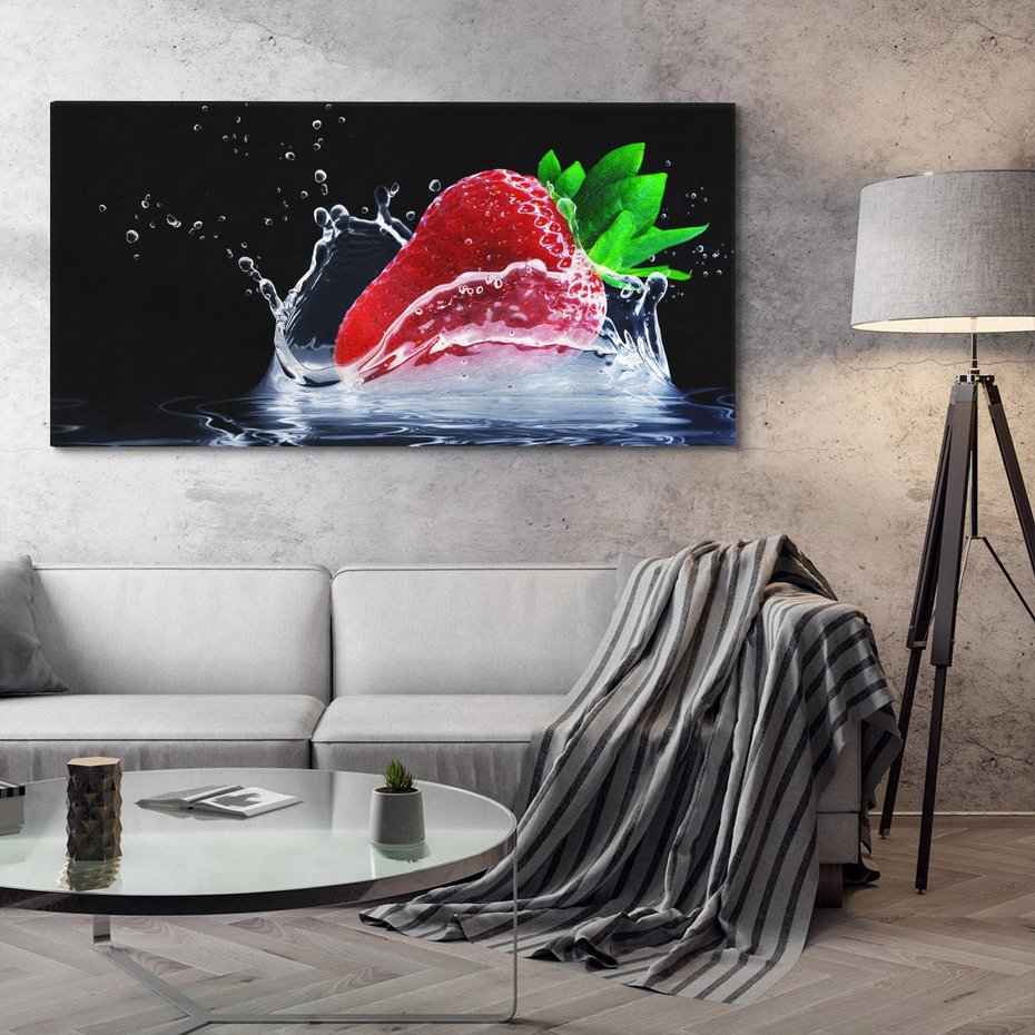 Obraz na płótnie 120x60 - Świeżość truskawek wodą okryta - truskawka, woda