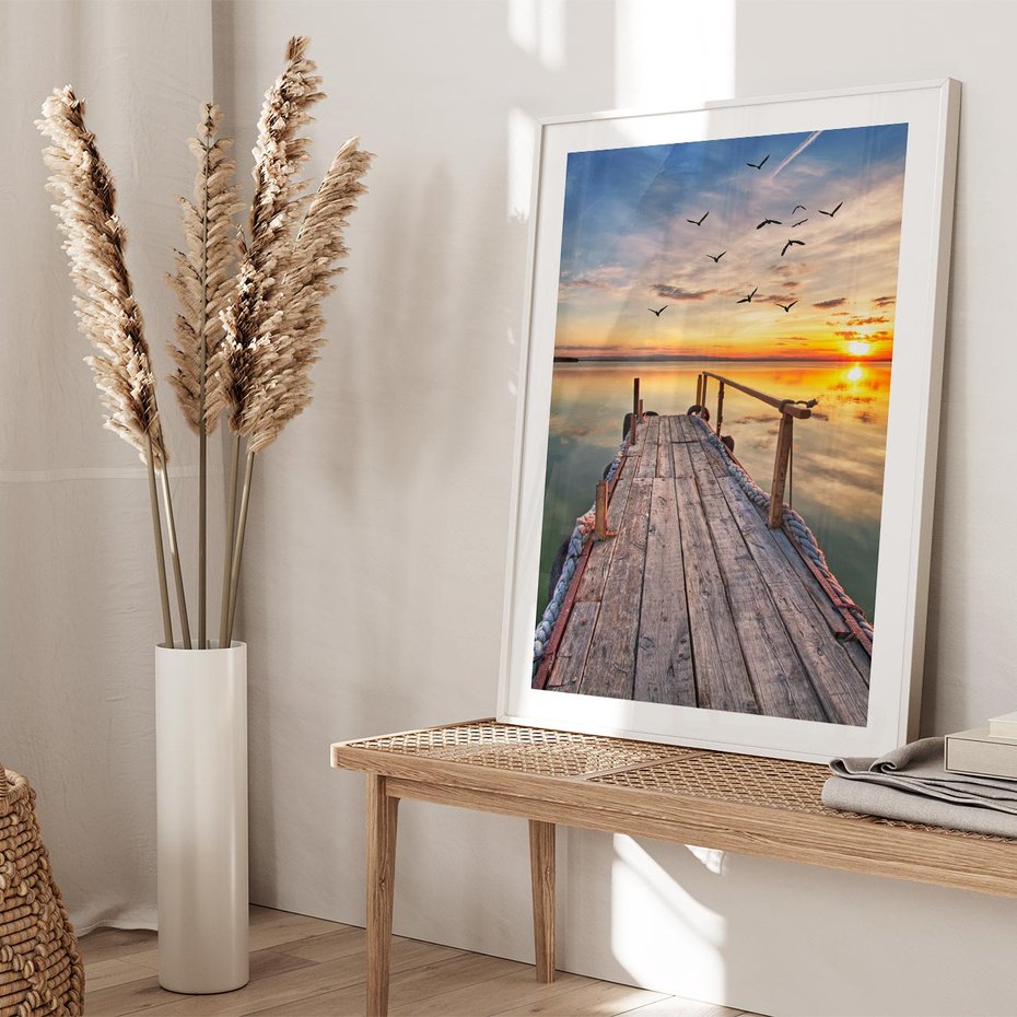 Plakat bez ramy 50x70 - Spokojny pomost nad jeziorem - pomost, jezioro