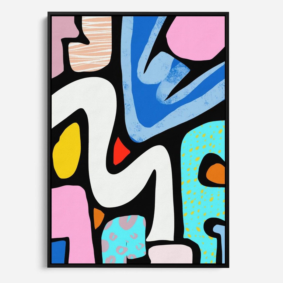 Obraz w ramie 50x70 - Komiksowe Formy - abstrakcyjne formy, komiksowy styl - rama czarna