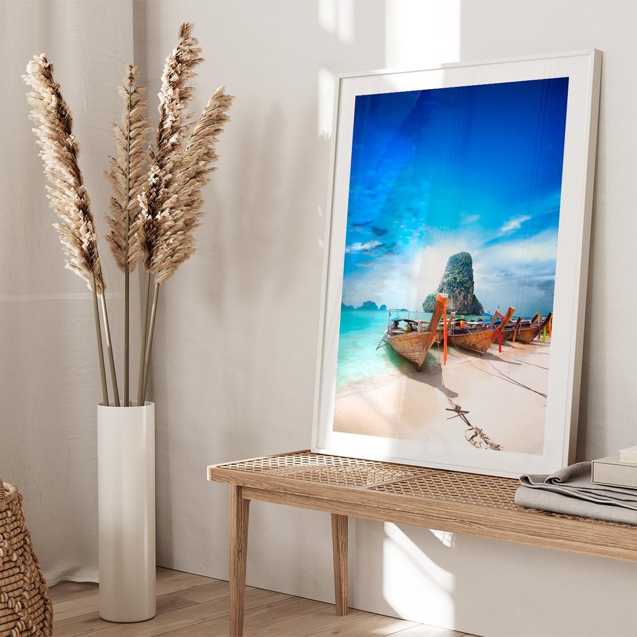 Plakat w ramie 30x40 - Morze na Łodzi - morze, łódź - rama biała