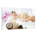 Obraz na płótnie 120x80 - Kokos, świece i kwiaty w SPA - kokos, świece