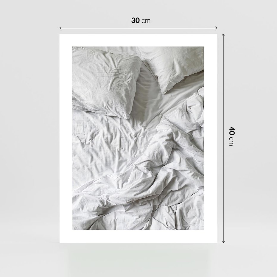 Plakat bez ramy 30x40 - Biała Pościel na Łóżku - biała pościel, łóżko