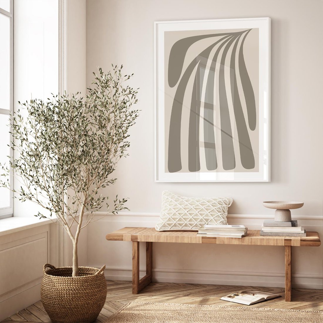 Plakat bez ramy 40x50 - Beżowa Delikatność - nowoczesna sztuka, plakat modern