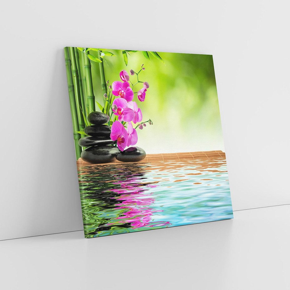 Obraz na płótnie 70x70 - Oaza Storczyka i Wody - spa, storczyk