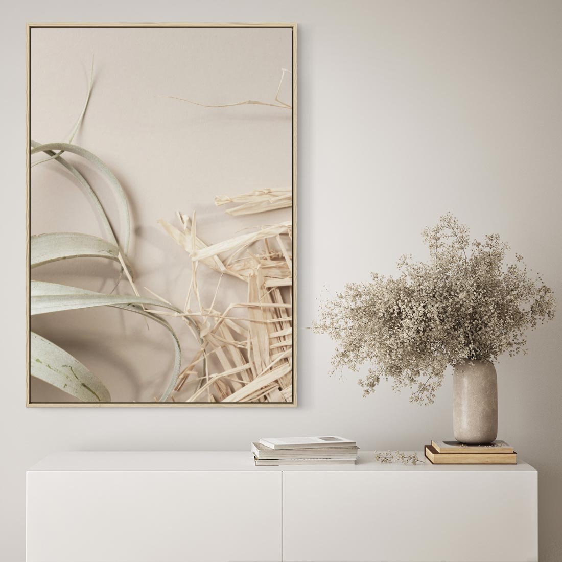Obraz w ramie 80x120 - Boho urok suchych liści - suche, liście - rama drewno