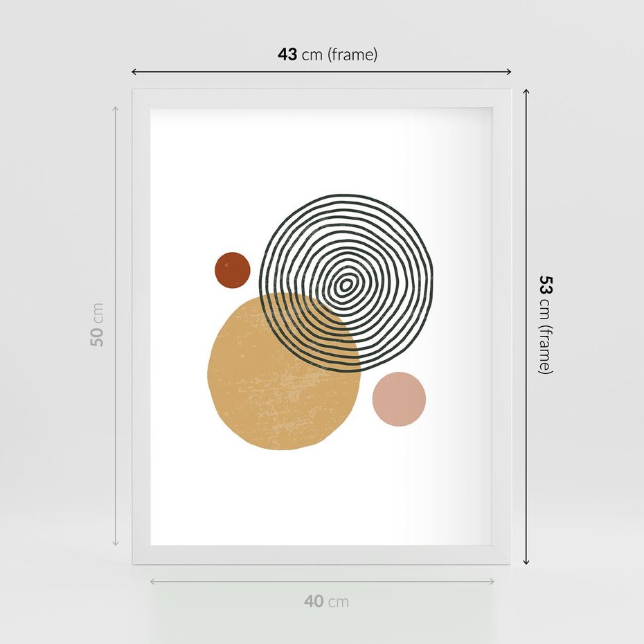Plakat w ramie 40x50 - Wewnętrzne Formy - koła okręgi, abstrakcyjna nowoczesna sztuka - rama biała