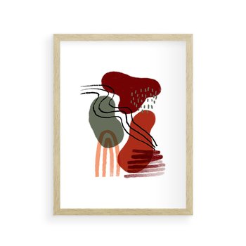 Plakat w ramie 50x70 - Boho Przenikanie - abstrakcyjna sztuka, boho kształty - rama drewno