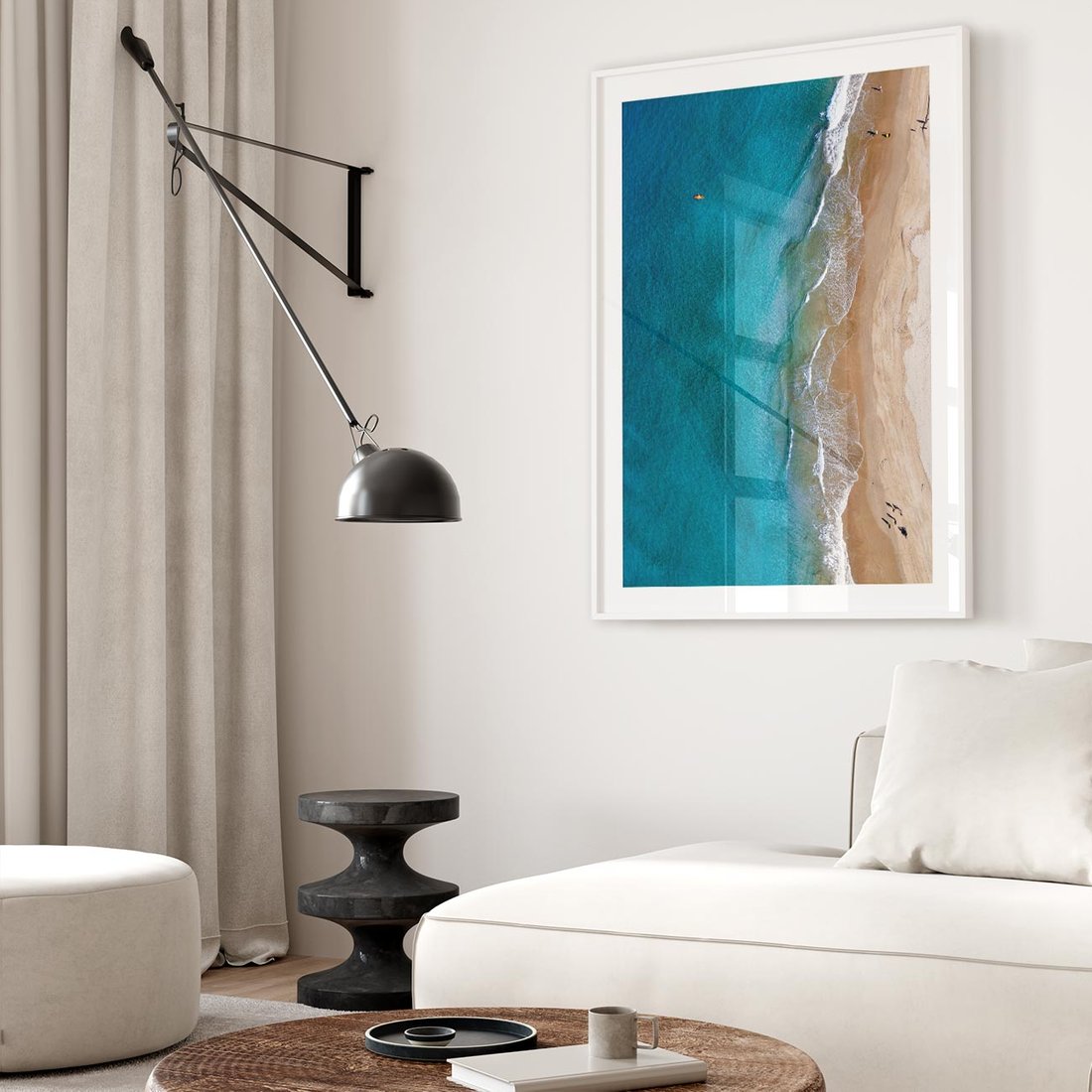 Plakat w ramie 30x40 - Spokój nad morzem - morze, plaża - rama biała