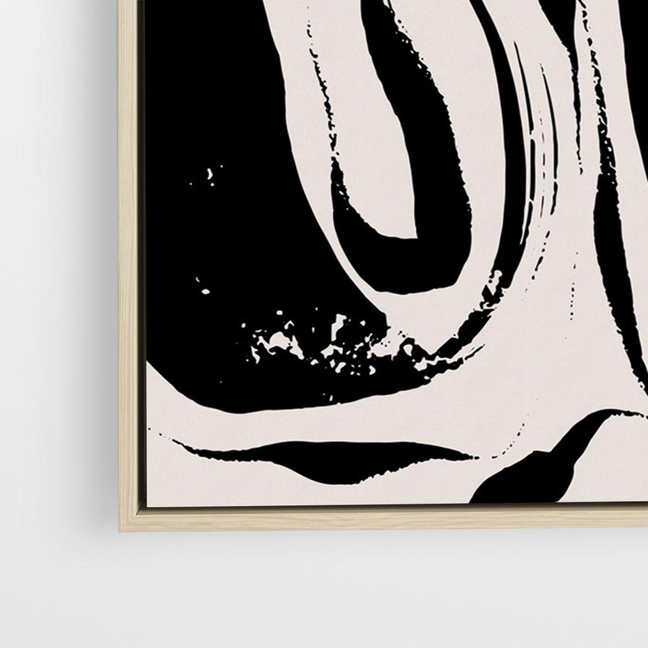 Obraz w ramie 100x70 - Wibracje w ciemnościach duszy - czarno biała abstrakcja, nieregularne rozmyte linie - rama drewno