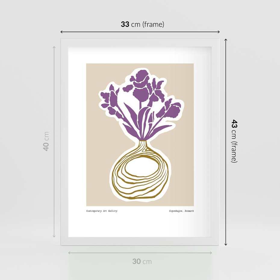 Plakat w ramie 30x40 - Migocące Anomalie - abstrakcyjne liście, kwiaty tropikalne w wazonie - rama biała