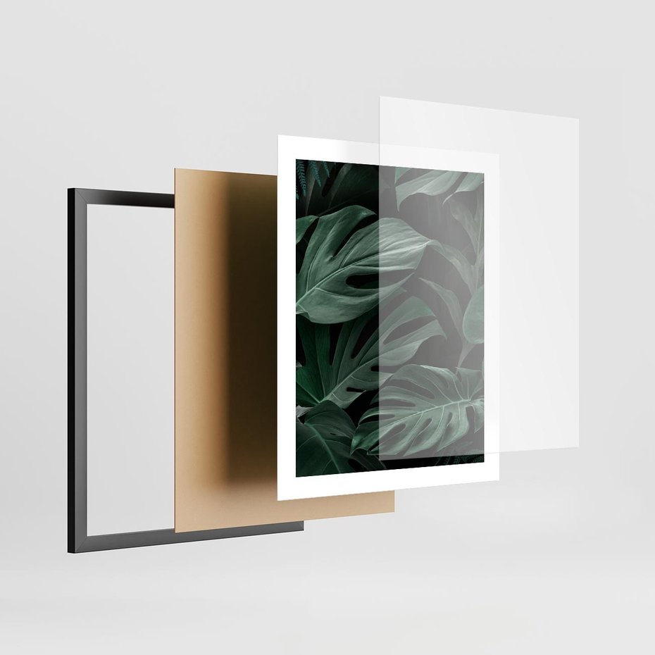 Plakat w ramie 40x50 - Zielone Liście Monstery w Dżungli - zielone liście monstery, dżungla - rama czarna