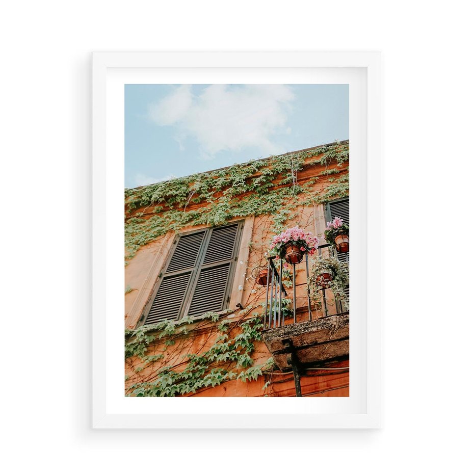 Plakat w ramie 50x70 - Okno do włoskich budynków - włoskie, budynki - rama biała