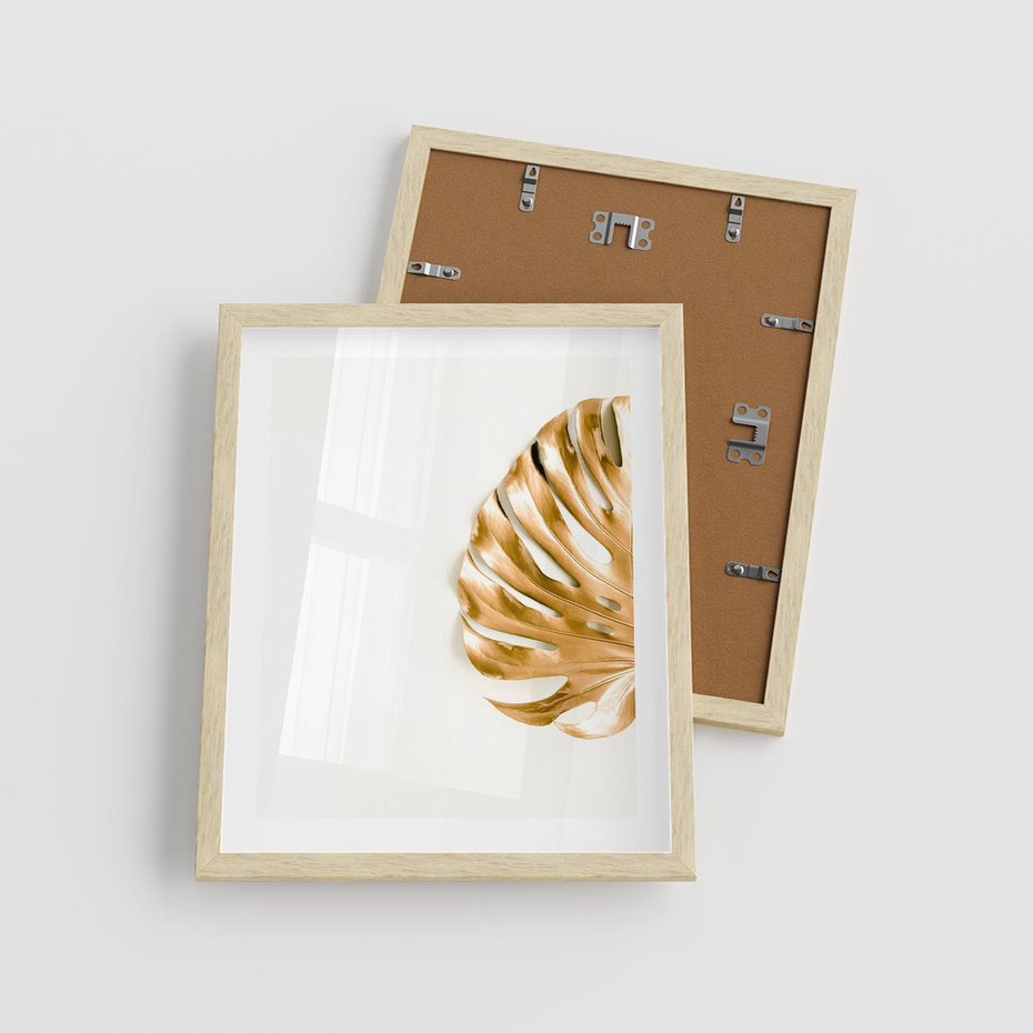 Plakat w ramie 40x50 - Przyjemność dla Oczu - złote, liście - rama drewno