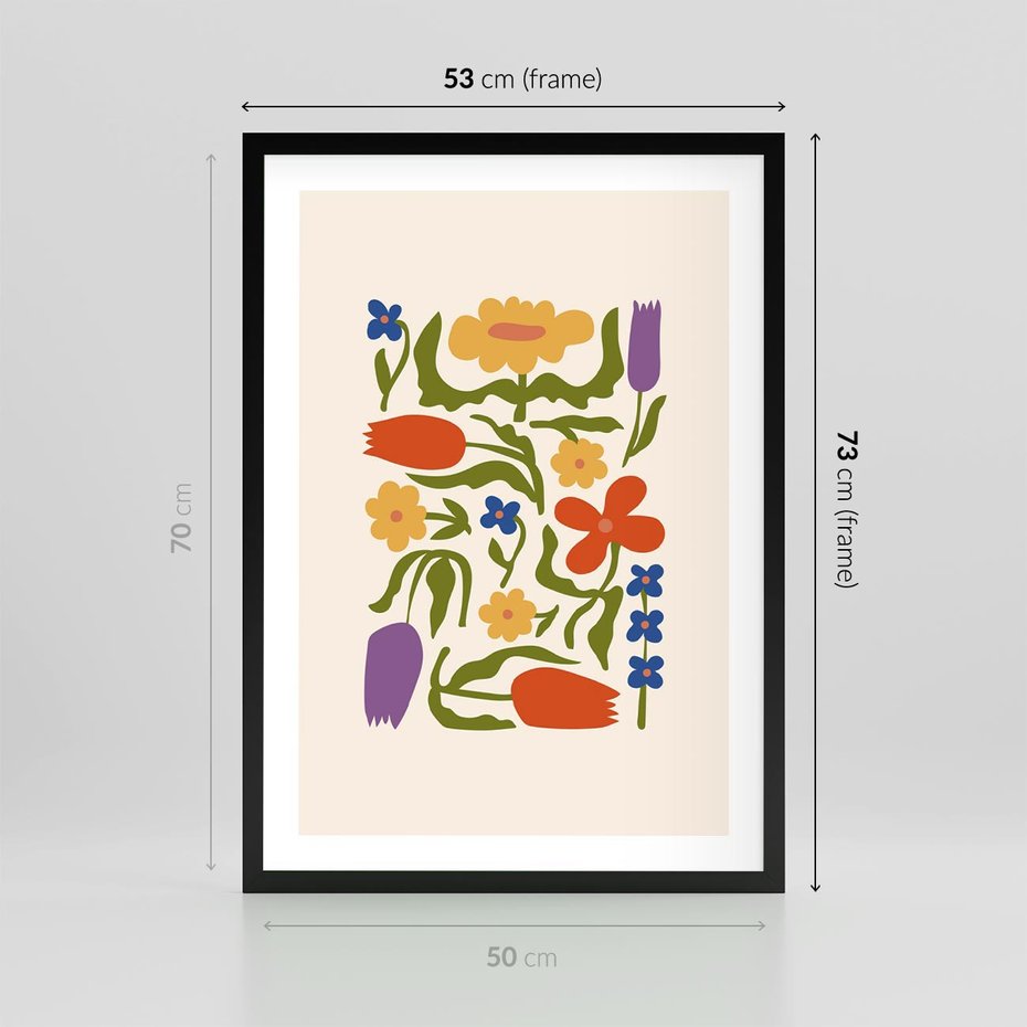 Plakat w ramie 50x70 - Minimalistyczna Harmonia - kwiaty, sztuka nowoczesna - rama czarna
