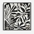 Obraz w ramie 50x50 - Czarne Liście - akwarelowy obraz, czarno biały - rama czarna