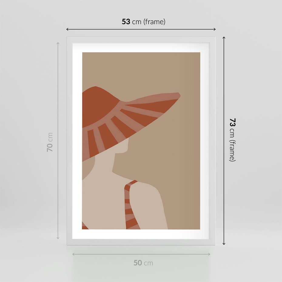 Plakat w ramie 50x70 - Kobiecy Portret - plakat retro, kobieta w kapeluszu - rama biała