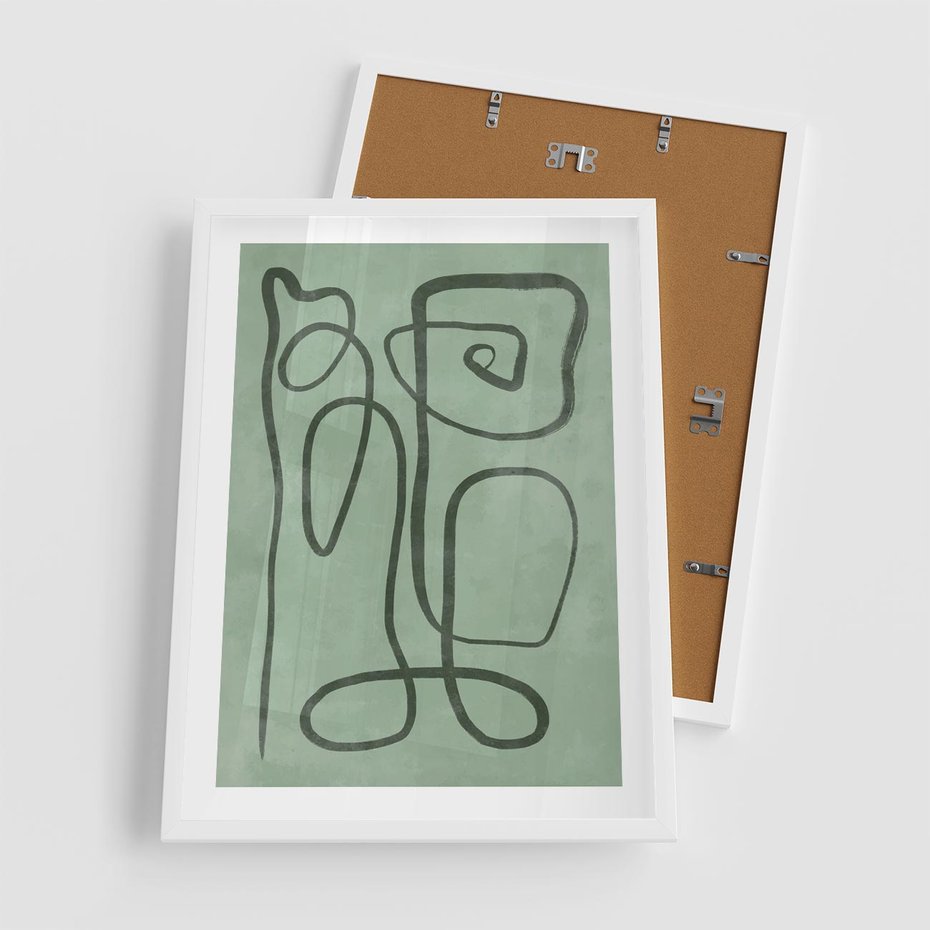 Plakat w ramie 50x70 - Zielone Wariacje w Liniach - abstrakcyjne zielone linie, skandynawski design - rama biała