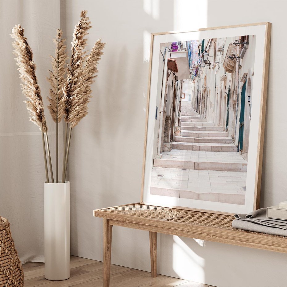 Plakat w ramie 40x50 - Urokliwa uliczka w perspektywie - uliczka, perspektywa - rama drewno