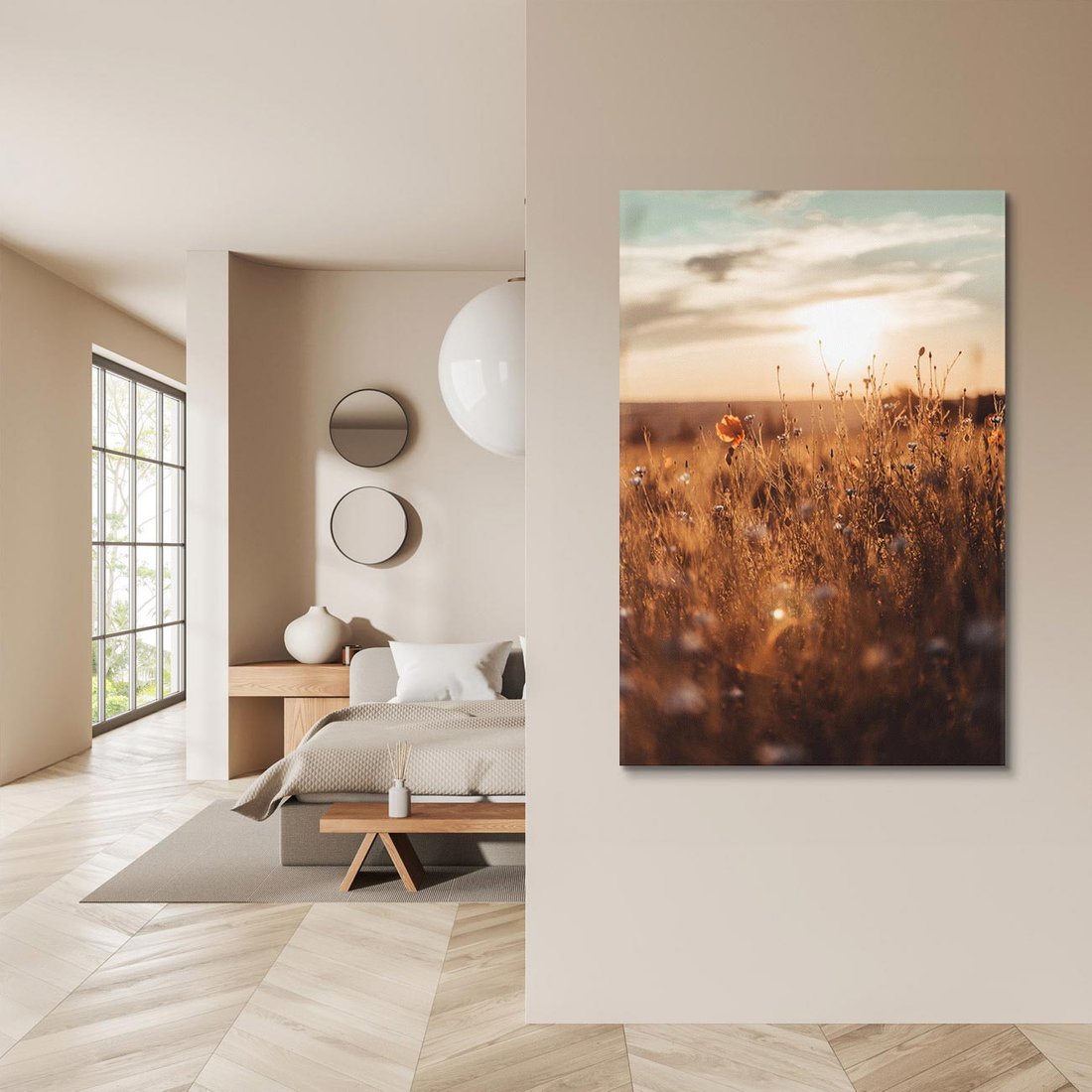 Obraz na płótnie 80x120 - Zachwyt zachodem słońca na łące - zachód, słońca