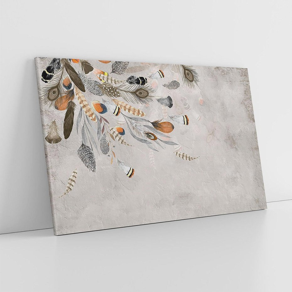 Obraz na płótnie 120x80 - Sploty losu na płótnie - kompozycja boho piór, indiańskie pióra