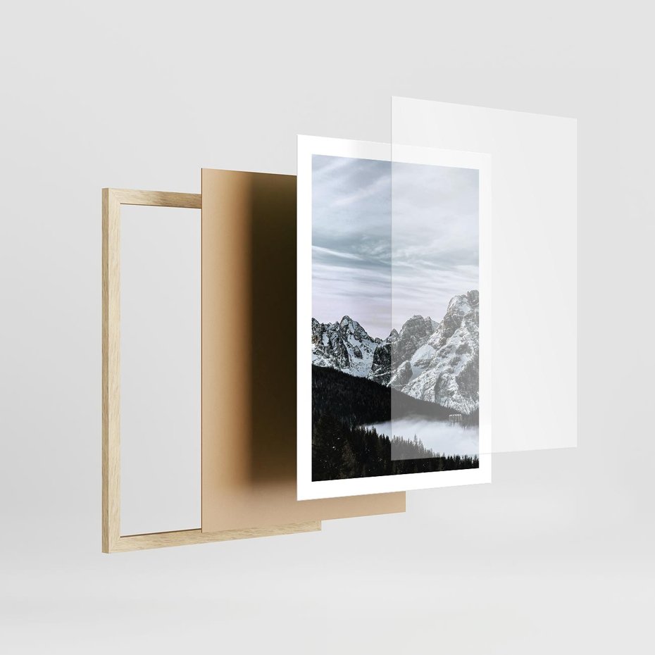 Plakat w ramie 50x70 - Malowniczy Krajobraz ze Śniegiem - góry, śnieg - rama drewno