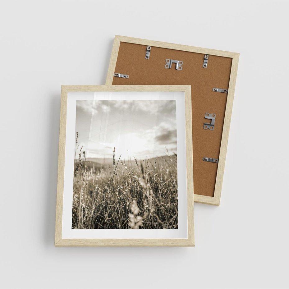 Plakat w ramie 40x50 - Łąka w Klimacie Sepii - suche trawy, łąka - rama drewno