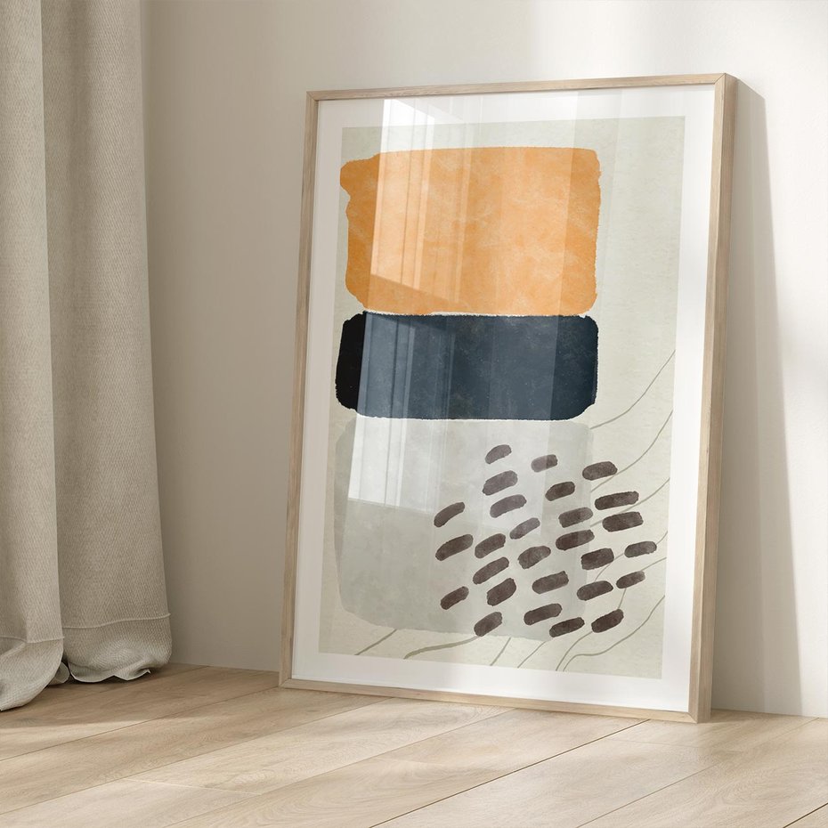 Plakat w ramie 40x50 - Impulsy Podróżnych Marzeń - geometryczne elementy, stonowane kolory - rama drewno