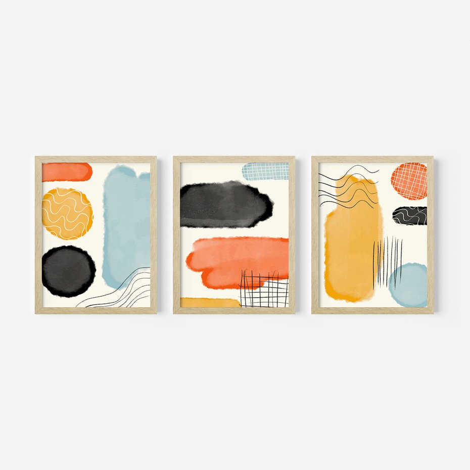 Zestaw obrazy w ramie 50x70 galeria - Abstrakcja, plamy, akwarela - rama drewno