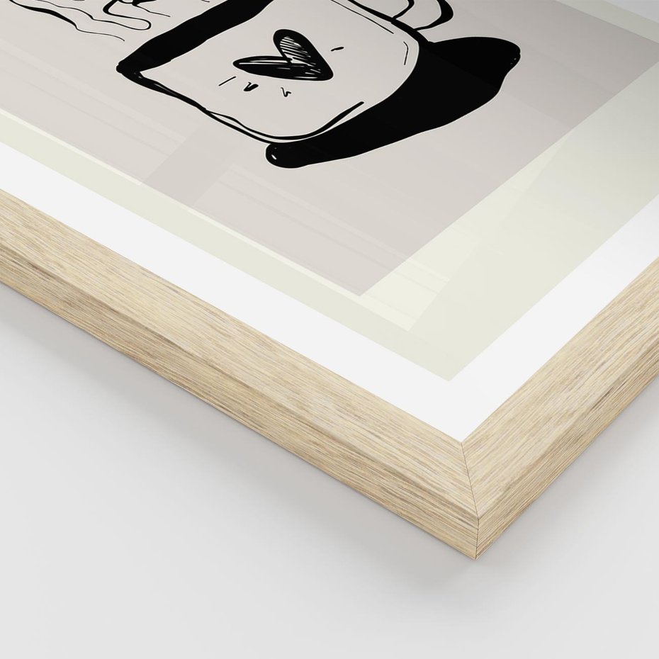 Plakat w ramie 50x70 - Grafika Kubka w Czerni i Bieli - kubek, grafika - rama drewno