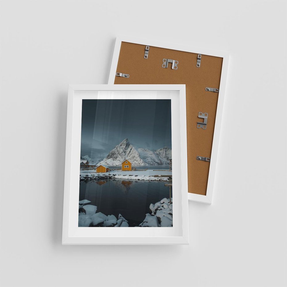 Plakat w ramie 30x40 - Minimalizm i Urok Natury - skandynawskie, domki - rama biała