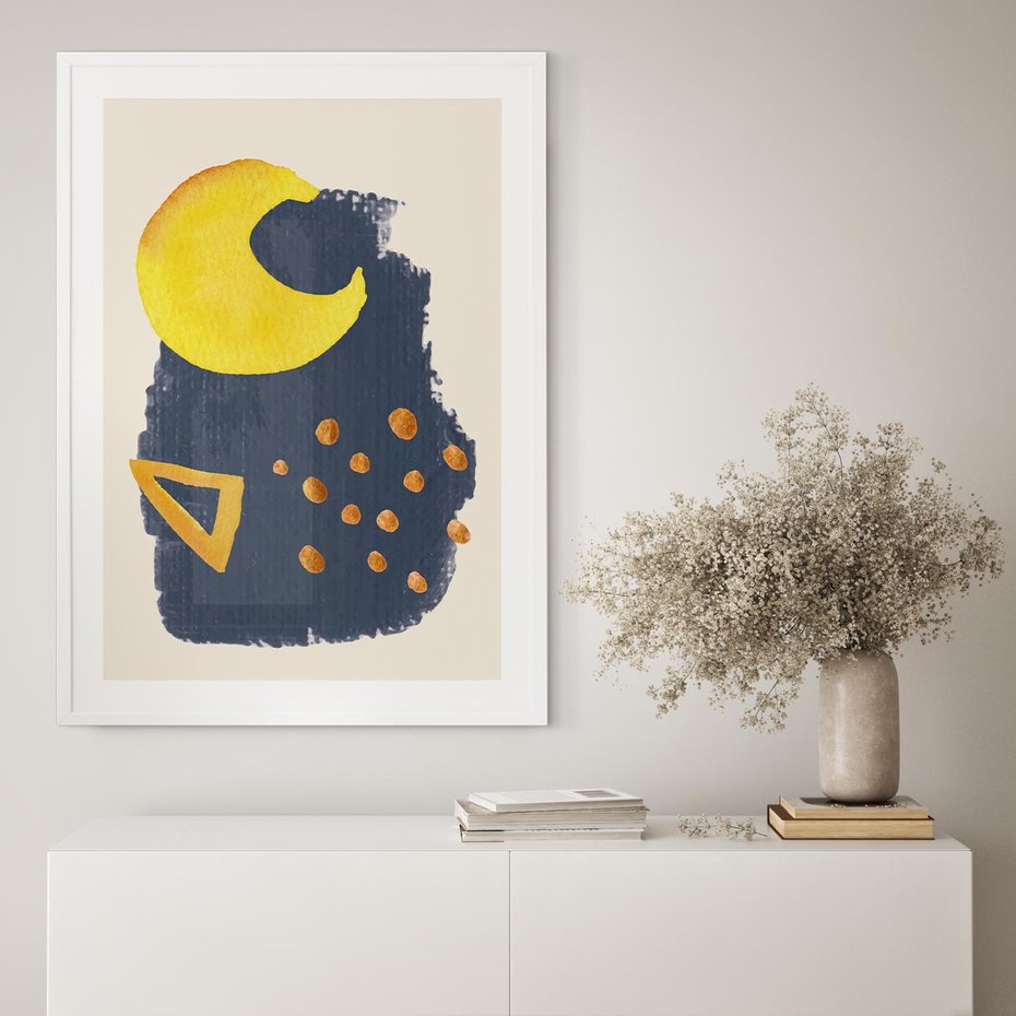 Plakat bez ramy 40x50 - Migocące Nocne Barwy - abstrakcyjna akwarelowa plama, granatowa