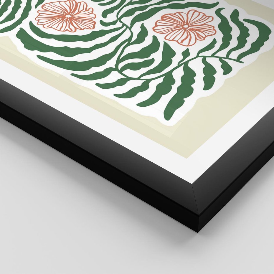 Plakat w ramie 30x40 - Migocące Wzory - abstrakcyjna kompozycja, paprocie - rama czarna