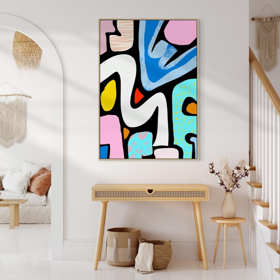 Obraz w ramie 70x100 - Komiksowe Formy - abstrakcyjne formy, komiksowy styl - rama drewno