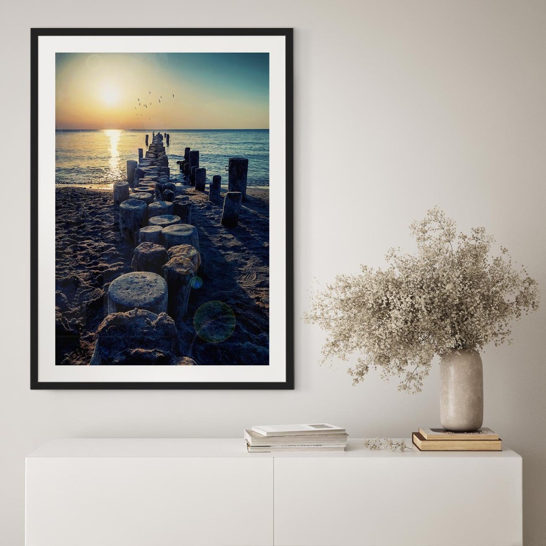 Plakat w ramie 50x70 - Zachód Słońca nad Morzem - morze, zachód - rama czarna