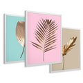 Zestaw obrazy w ramie 50x70 galeria - Złote, liście, palma, pastelowe, gold - rama biała