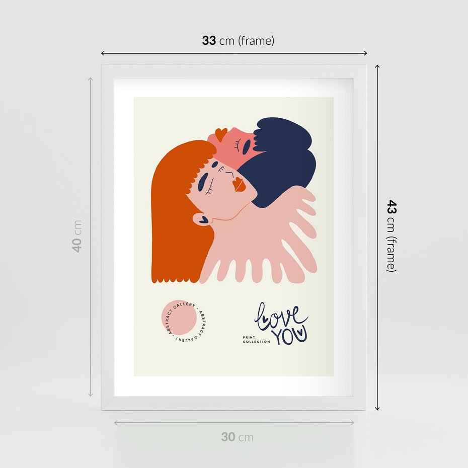 Plakat w ramie 30x40 - Rondo melancholii - para zakochanych, graficzny obraz - rama biała