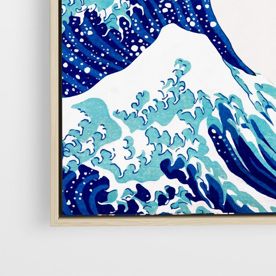 Obraz w ramie 50x50 - Fala Japandi - wielka fala w Kaganawie, obraz Hokusai - rama drewno