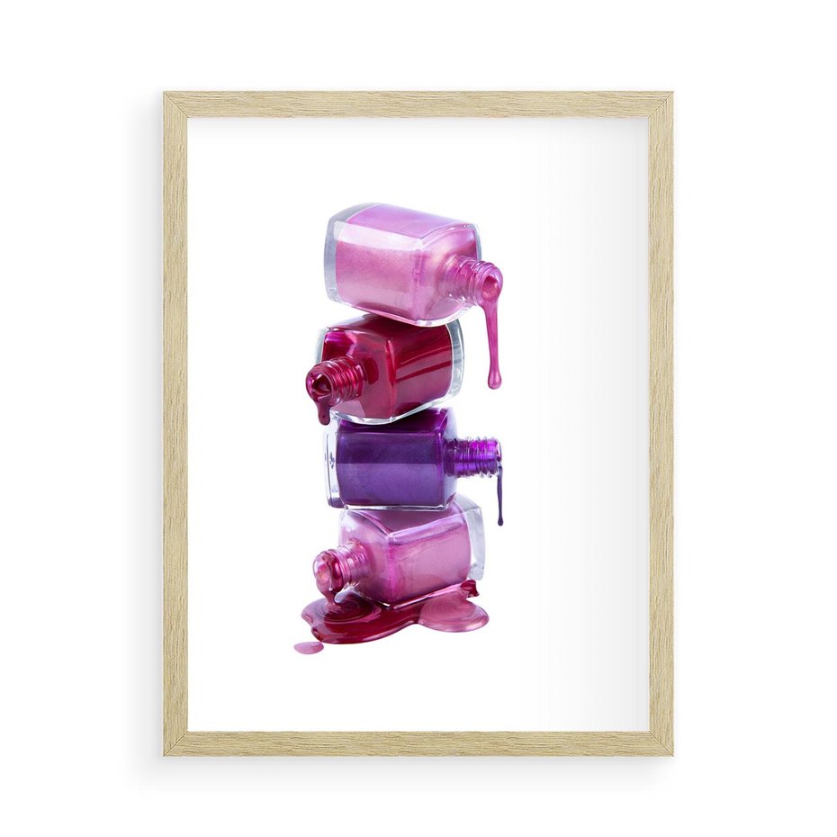 Plakat w ramie 50x70 - Kolorowe Paznokcie - lakiery, do paznokci - rama drewno