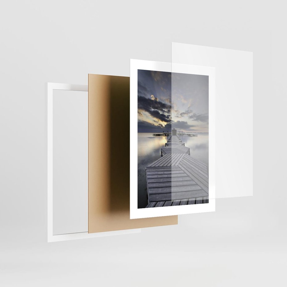 Plakat w ramie 30x40 - Spokój nad Jeziorem - pomost, jezioro - rama biała