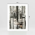Plakat bez ramy 30x40 - Retro Drzwi: Zamknięta Tajemnica - stare drzwi, kłódka