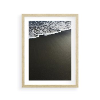 Plakat w ramie 30x40 - Morskie Fale na Plaży - plaża, morskie fale omywają piasek - rama drewno