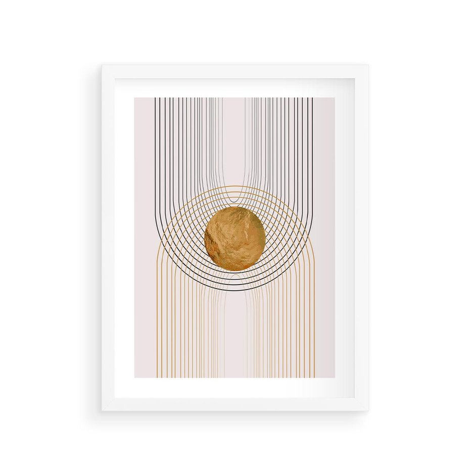 Plakat w ramie 30x40 - Złota Geometria - styl modern, złoto - rama biała
