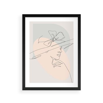 Plakat w ramie 50x70 - Twarz Kobiety w Pastelach - minimalistyczna grafika, pastelowe tłó - rama czarna