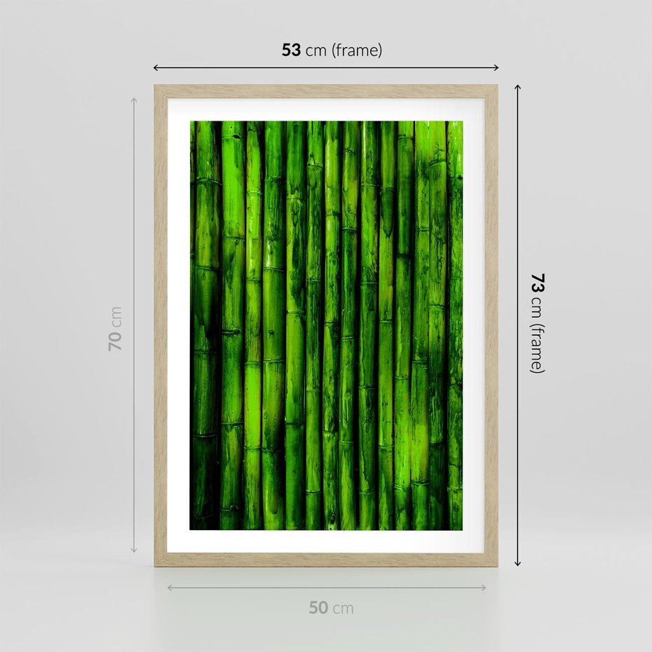 Plakat w ramie 50x70 - Bambusowy urok zielonej harmonii - bambus, zieleń - rama drewno