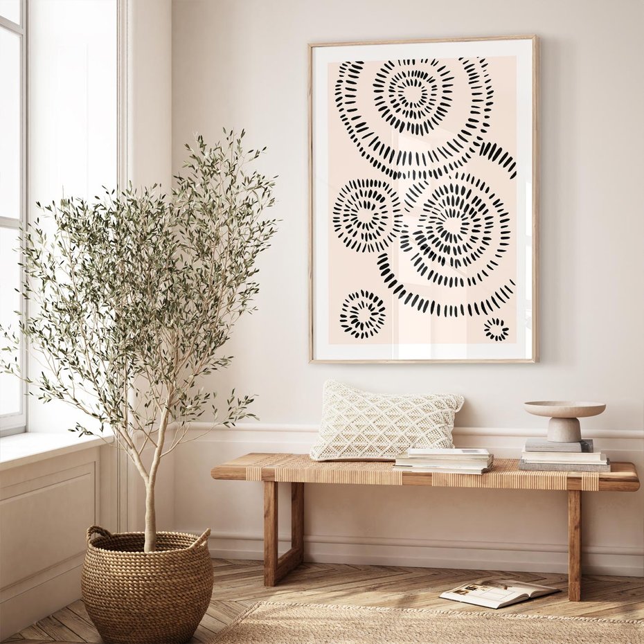 Plakat w ramie 40x50 - Abstrakcyjne Wnętrza - minimalistyczne kształty, odbicia - rama drewno